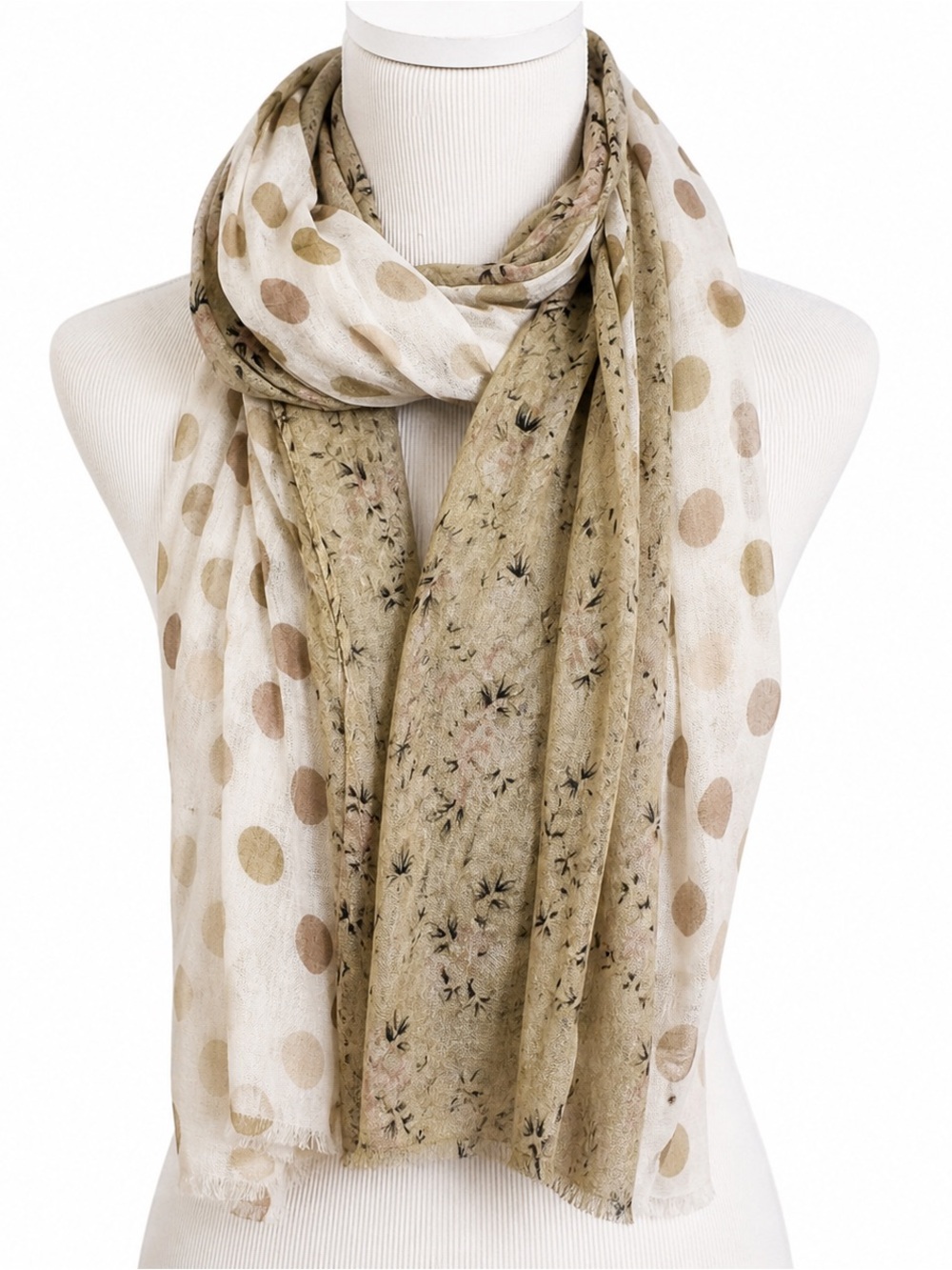 Handmade Large Viscose Scarf – Polka Dots & Florals Elegance-NWT